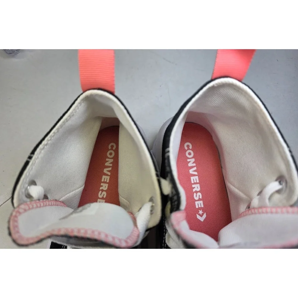 Converse All Star Kids Sneakers Size‎ 4 Black White Pink Platform Shoes 271716C